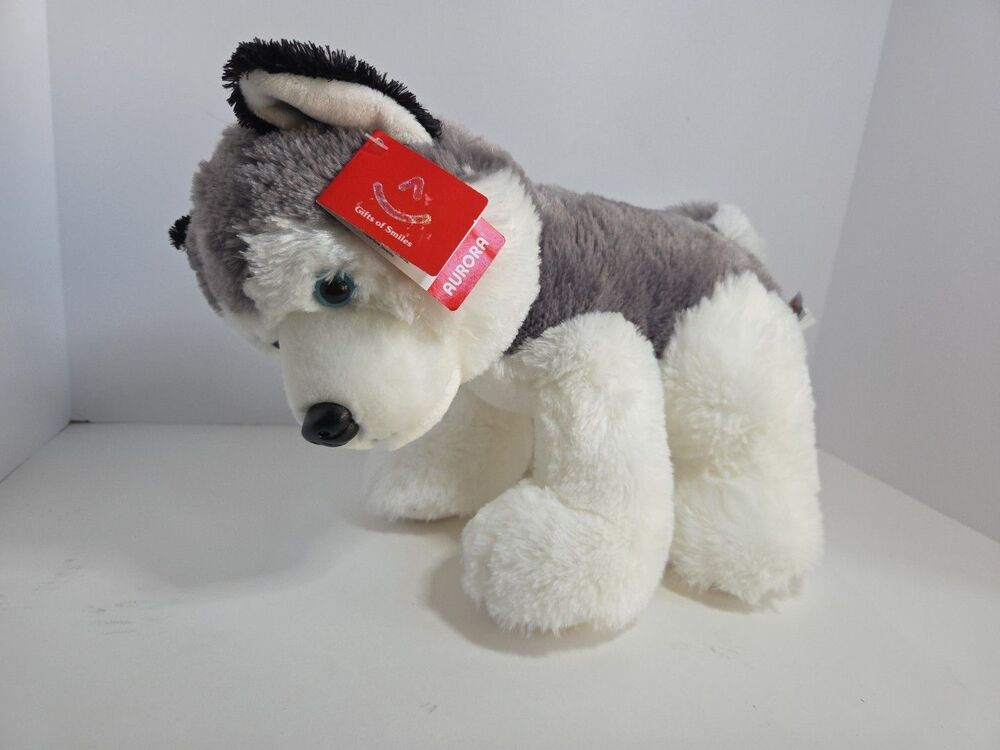 Cute Aurora Husky Plush Stuffed Animal Toy 14" Gray & White Very Soft! NWT